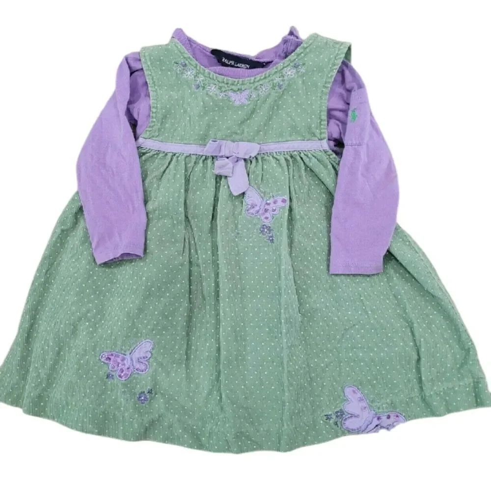 Green corduroy polkadot jumper w butterfly